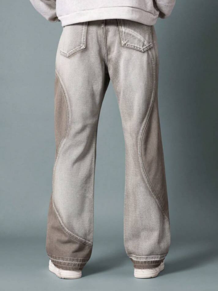 DEVIL-DENIM Men's Flare Fit Two Tone Curve Seaming Jeans